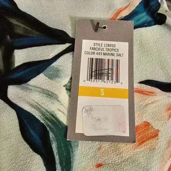 Chaus Womens "Fanciful Tropics-Marine Salt" Green V-Neck Blouse Size Small NWT - Picture 13 of 14